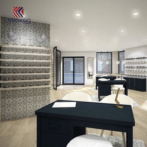 Belsőépítészeti szempilla szemüveg bemutatja az optikai üzlet egyszerű kirakatát