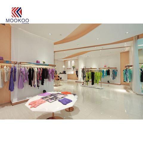 Elegáns kiskereskedelmi üzlettervezés a KÍNA MOOKOO ruhaüzlet számára