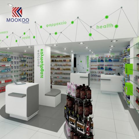 Gyógyszertári vitrin a Farmacia üzlet számára